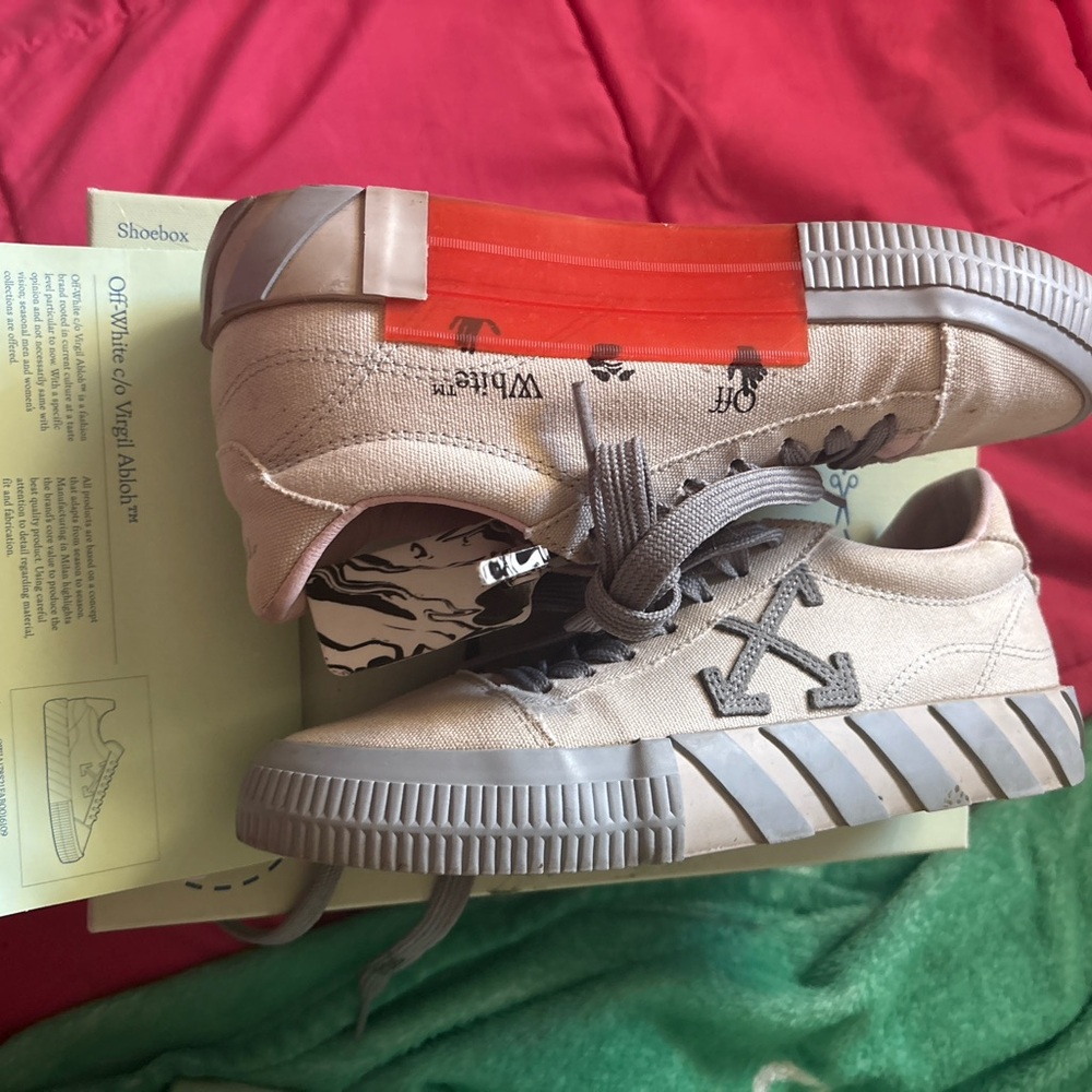 Off-White Beige and Gray Sneakers